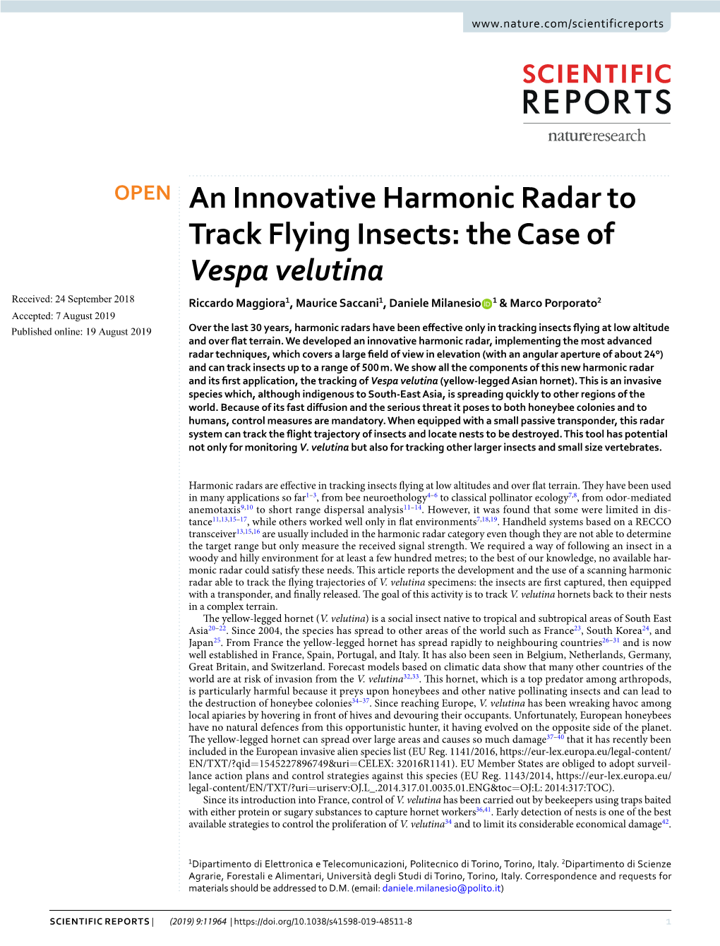 An Innovative Harmonic Radar to Track Flying Insects