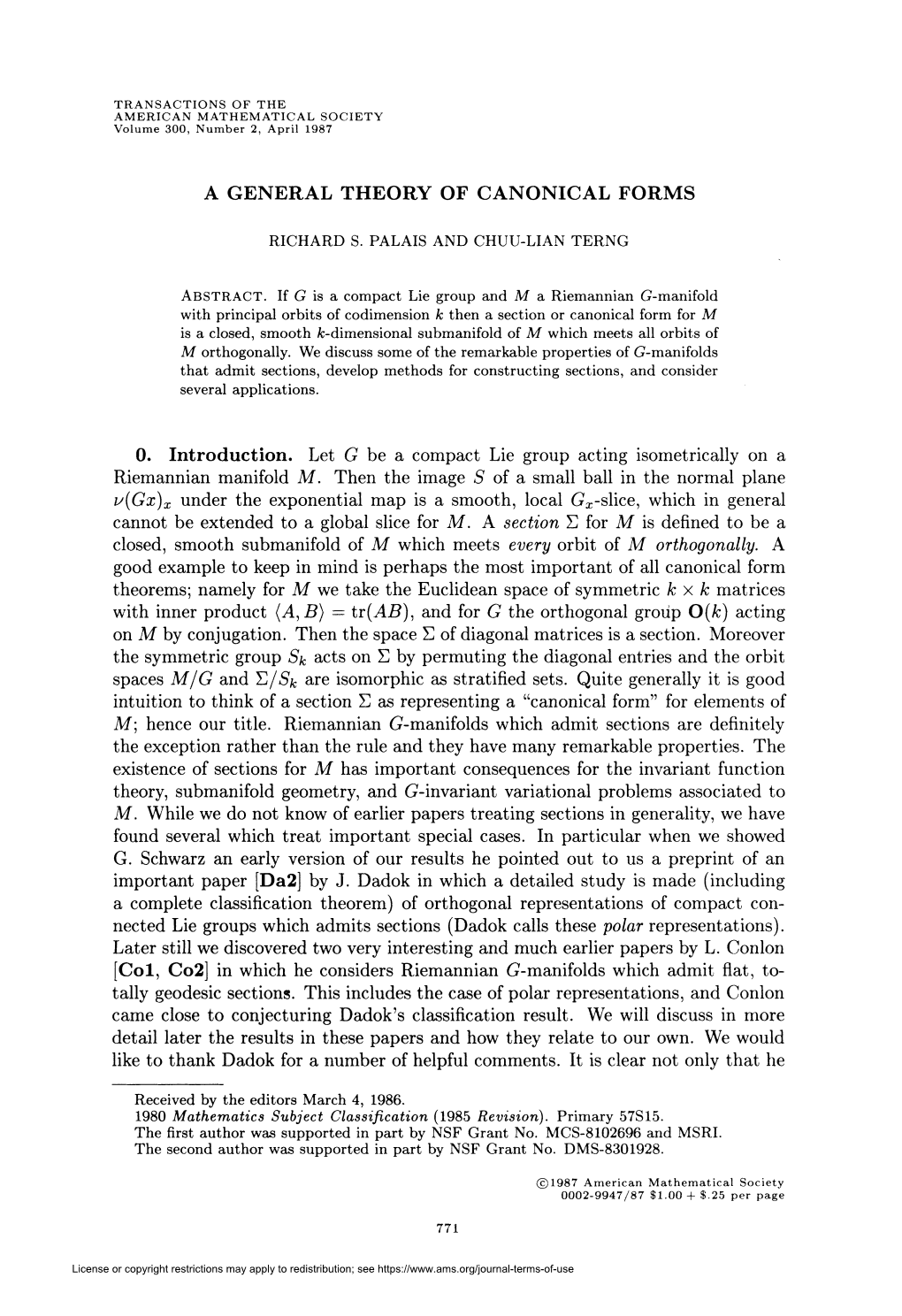 A General Theory of Canonical Forms