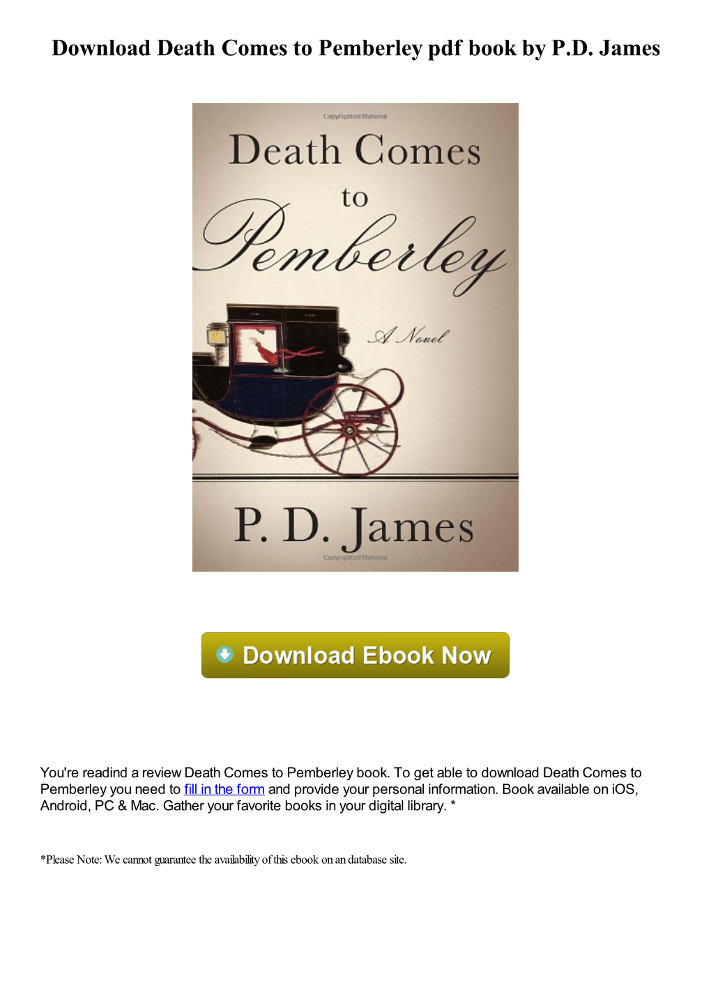 Download Death Comes to Pemberley Pdf Ebook by P.D. James