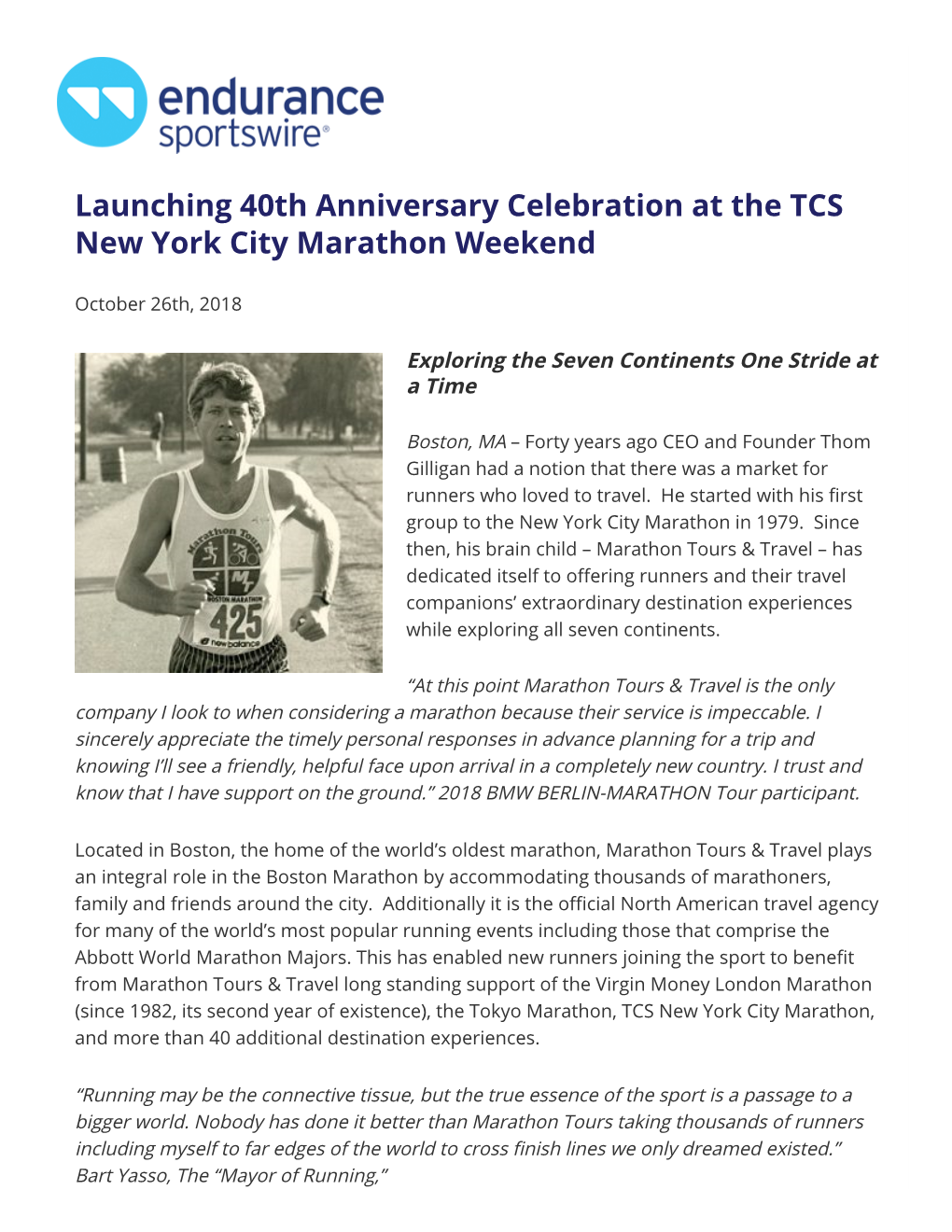 Launching 40Th Anniversary Celebration at the TCS New York City Marathon Weekend