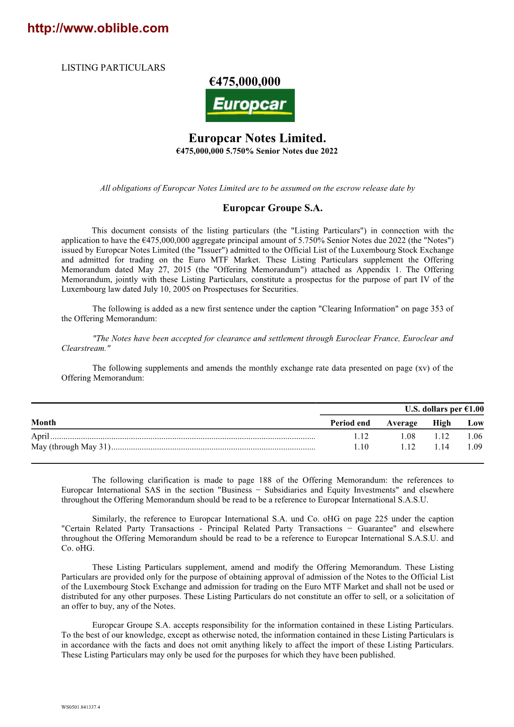 Europcar Notes Limited