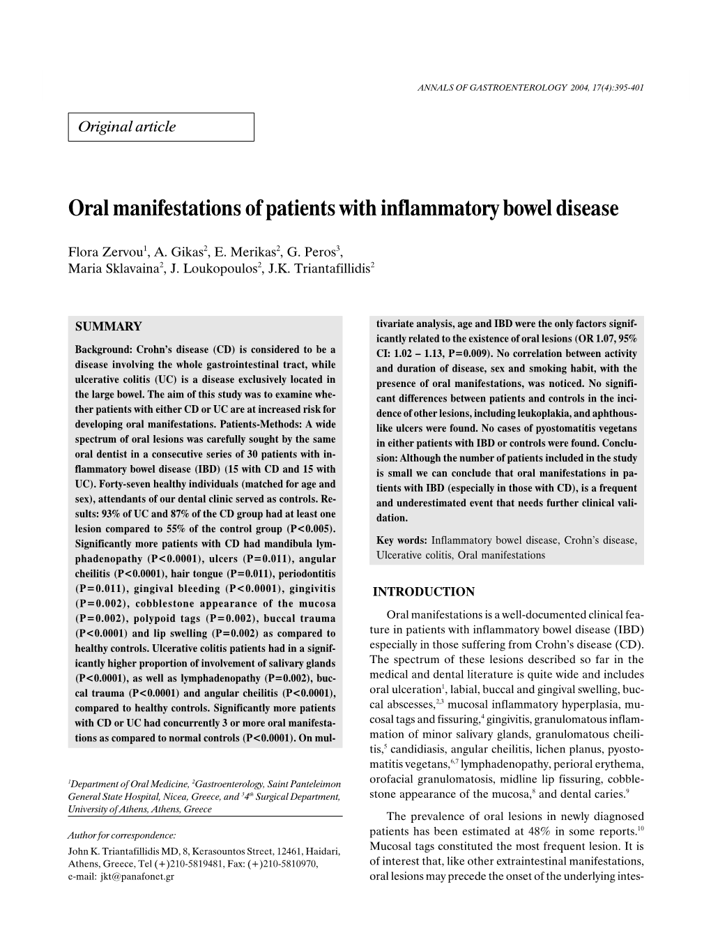 Oral Manifestations of Patients with Inflammatory Bowel Disease