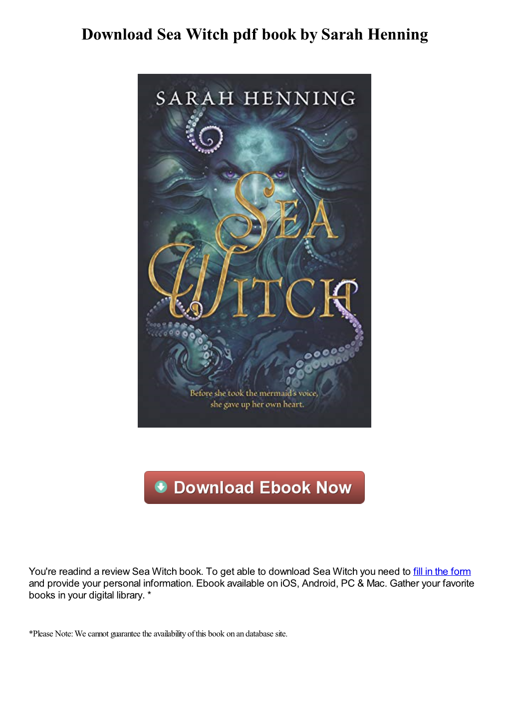 Download Sea Witch Pdf Book by Sarah Henning