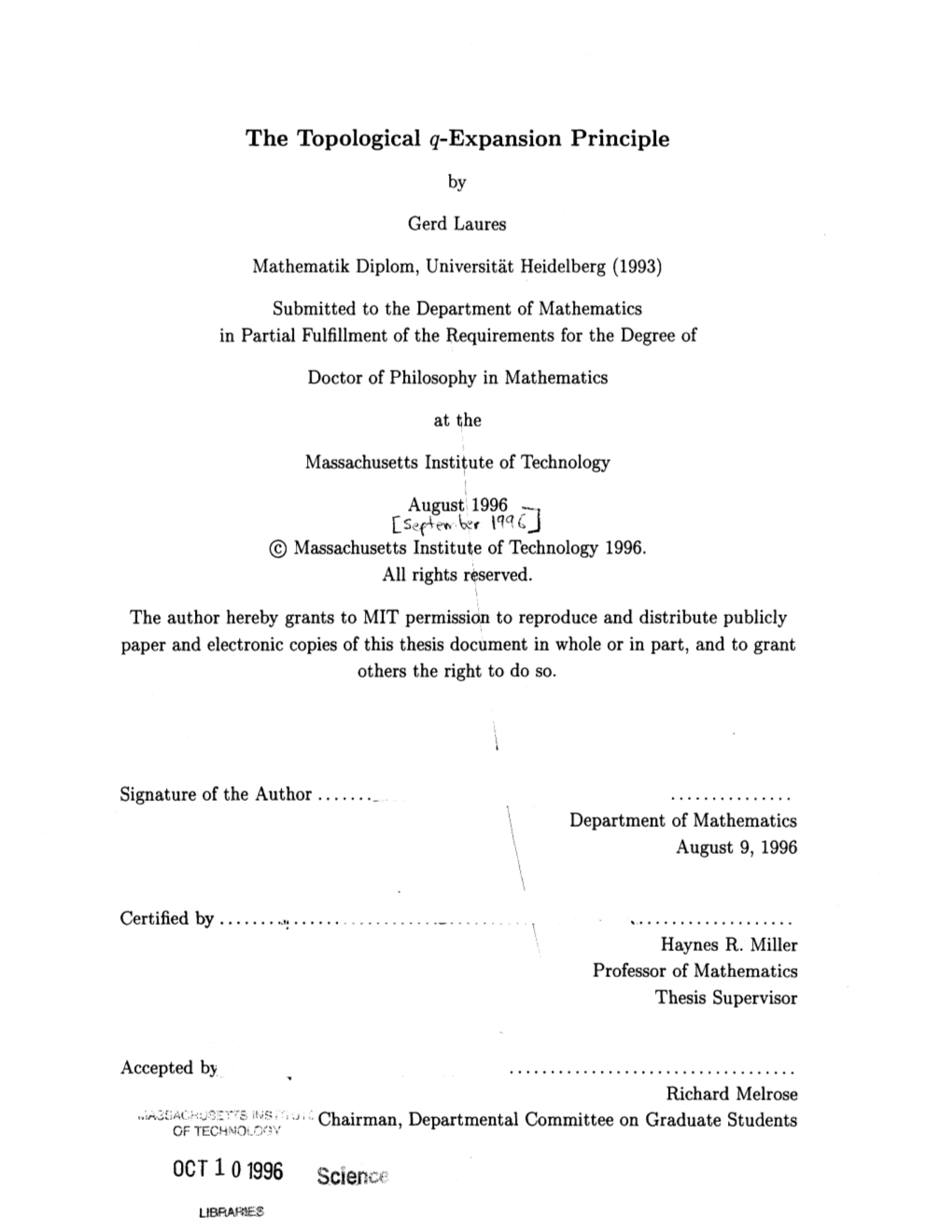 Thesis Document in Whole Or in Part, and to Grant Others the Right to Do So