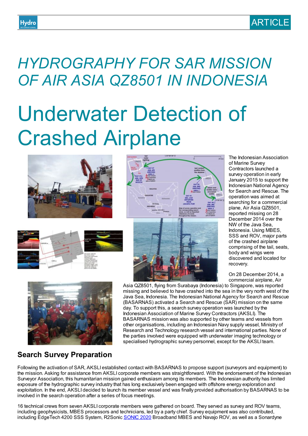 Underwater Detection of Crashed Airplane