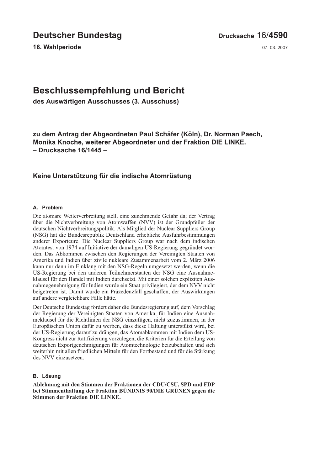 Beschlussempfehlung Und Bericht Des Auswärtigen Ausschusses (3