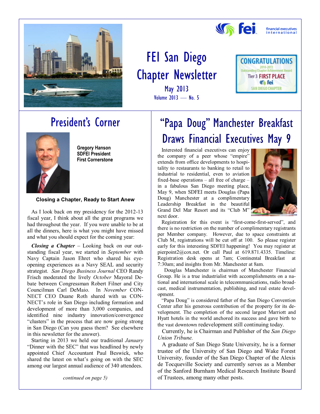 San Diego Chapter FEI Newsletter May 2013