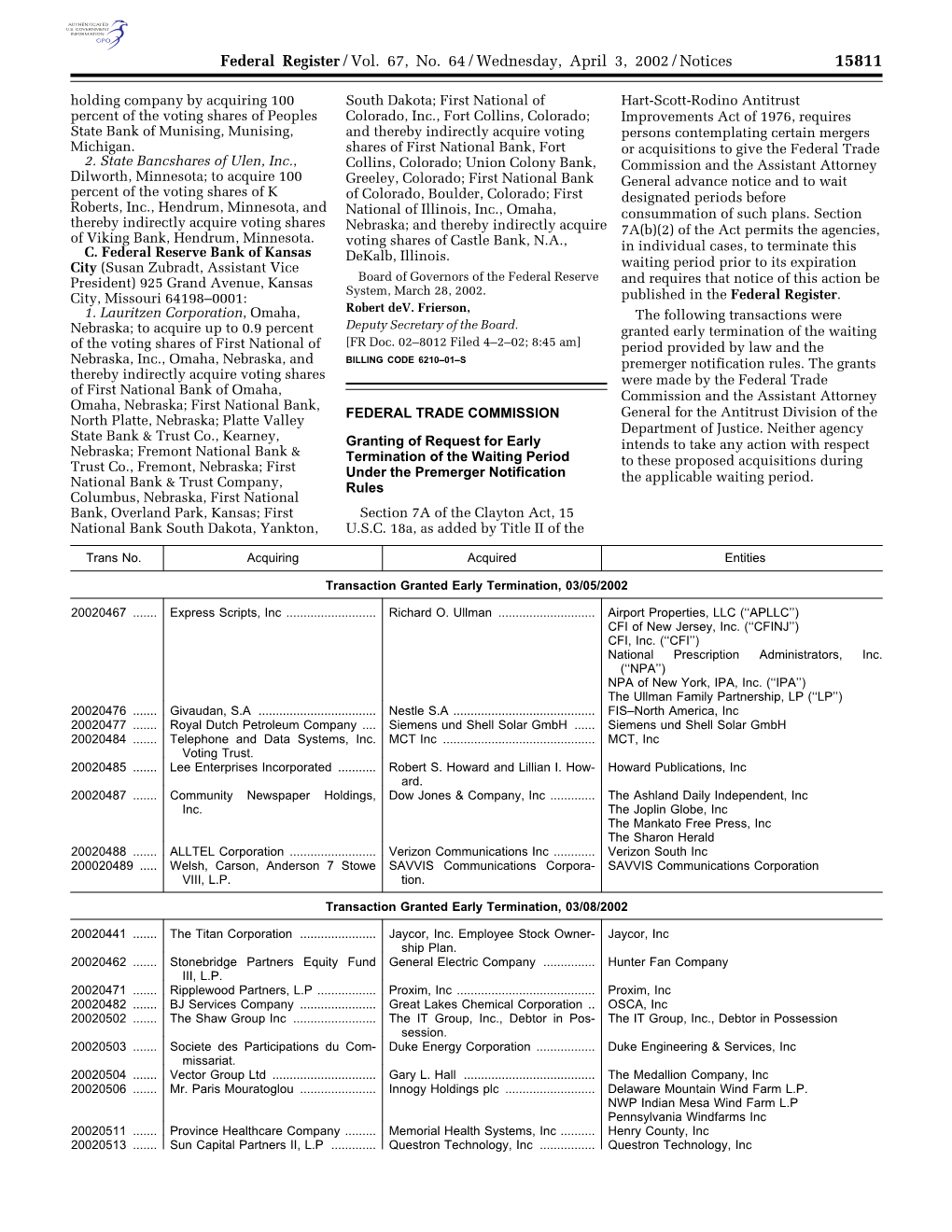 Federal Register/Vol. 67, No. 64/Wednesday, April 3, 2002/Notices