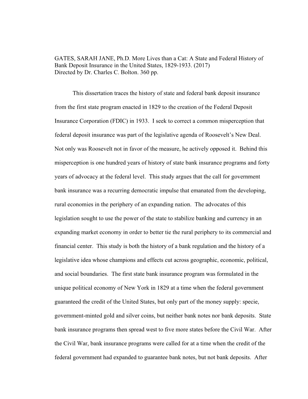 A State and Federal History of Bank Deposit Insurance in the United States, 1829-1933