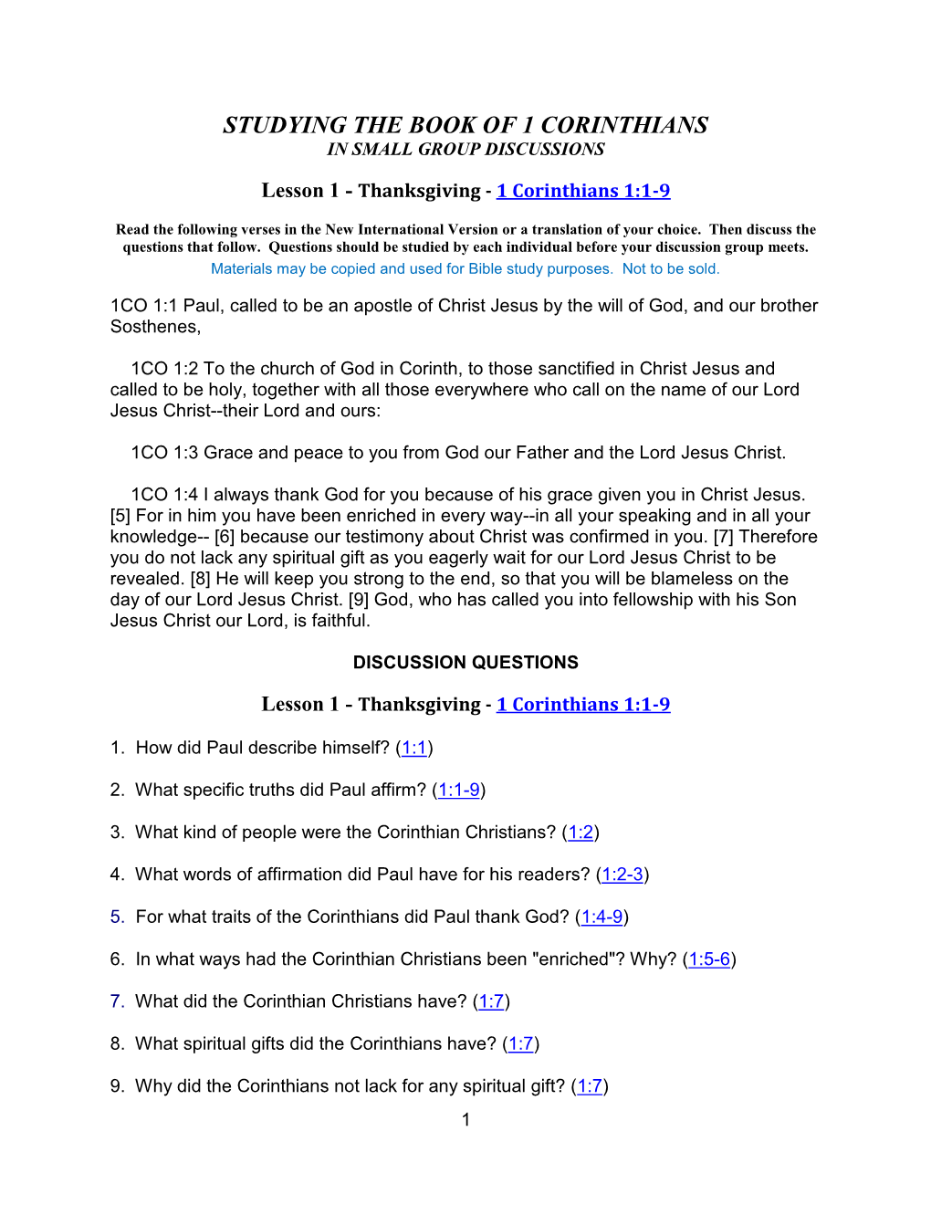 1 Corinthians Chapter 1