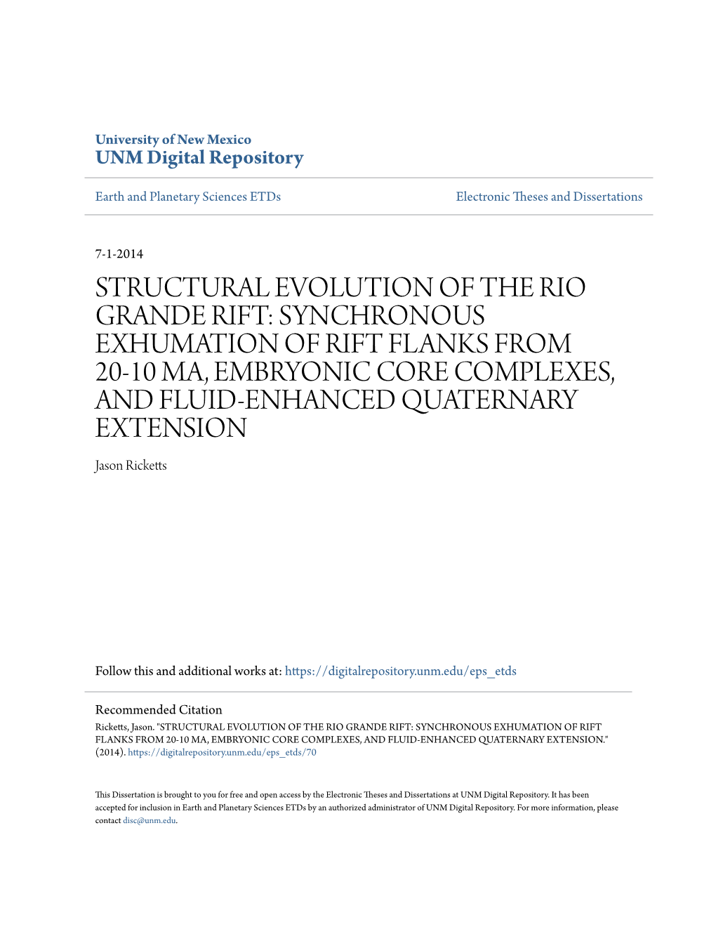 Structural Evolution of the Rio Grande Rift