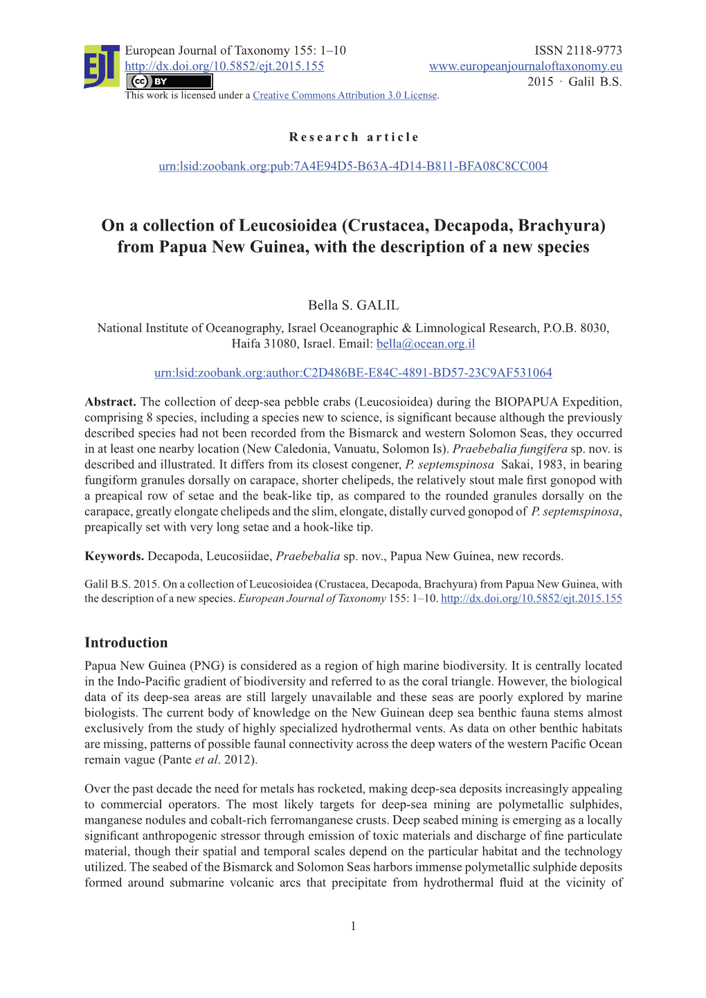 On a Collection of Leucosioidea (Crustacea, Decapoda, Brachyura) from Papua New Guinea, with the Description of a New Species