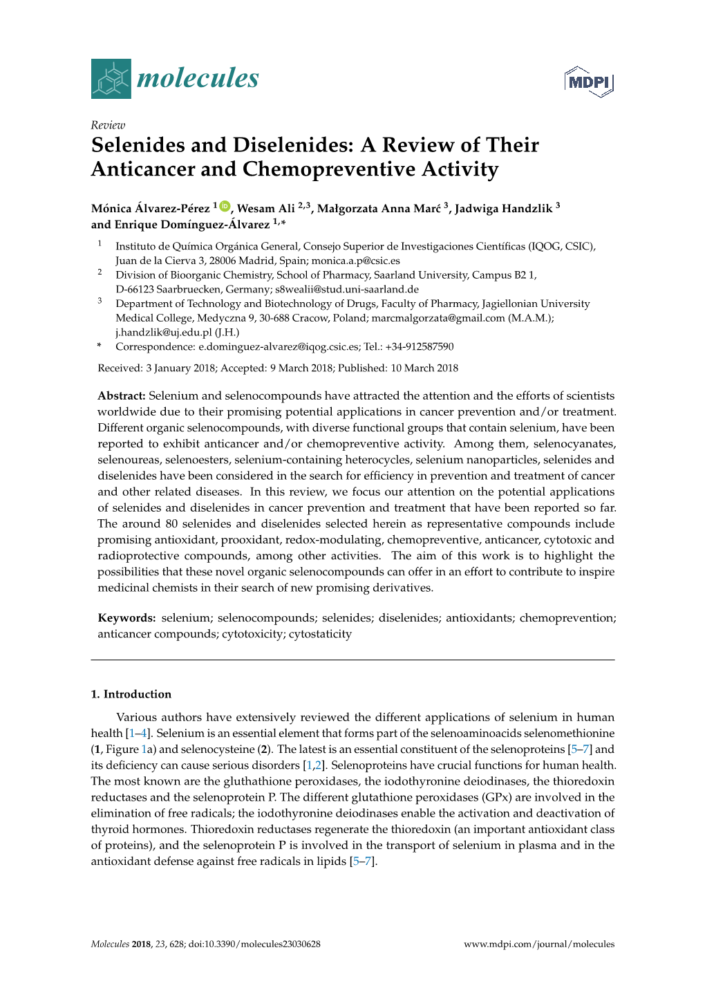 Selenides and Diselenides: a Review of Their Anticancer and Chemopreventive Activity