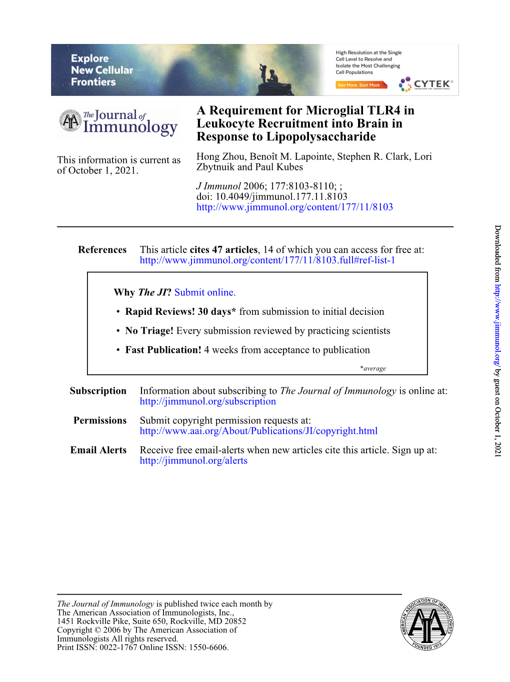 Response to Lipopolysaccharide Leukocyte Recruitment Into Brain In