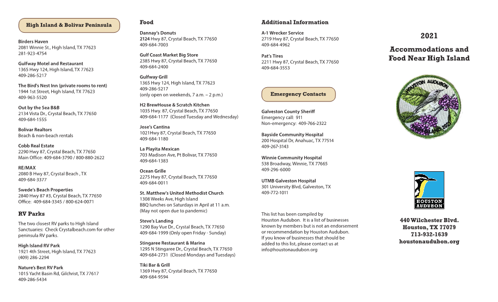 Accommodations and Food Near High Island