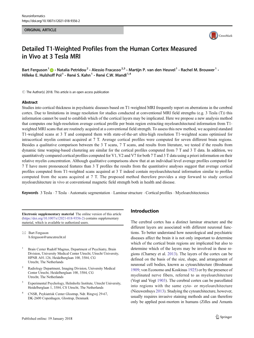 Detailed T1-Weighted Profiles from the Human Cortex Measured in Vivo at 3 Tesla MRI