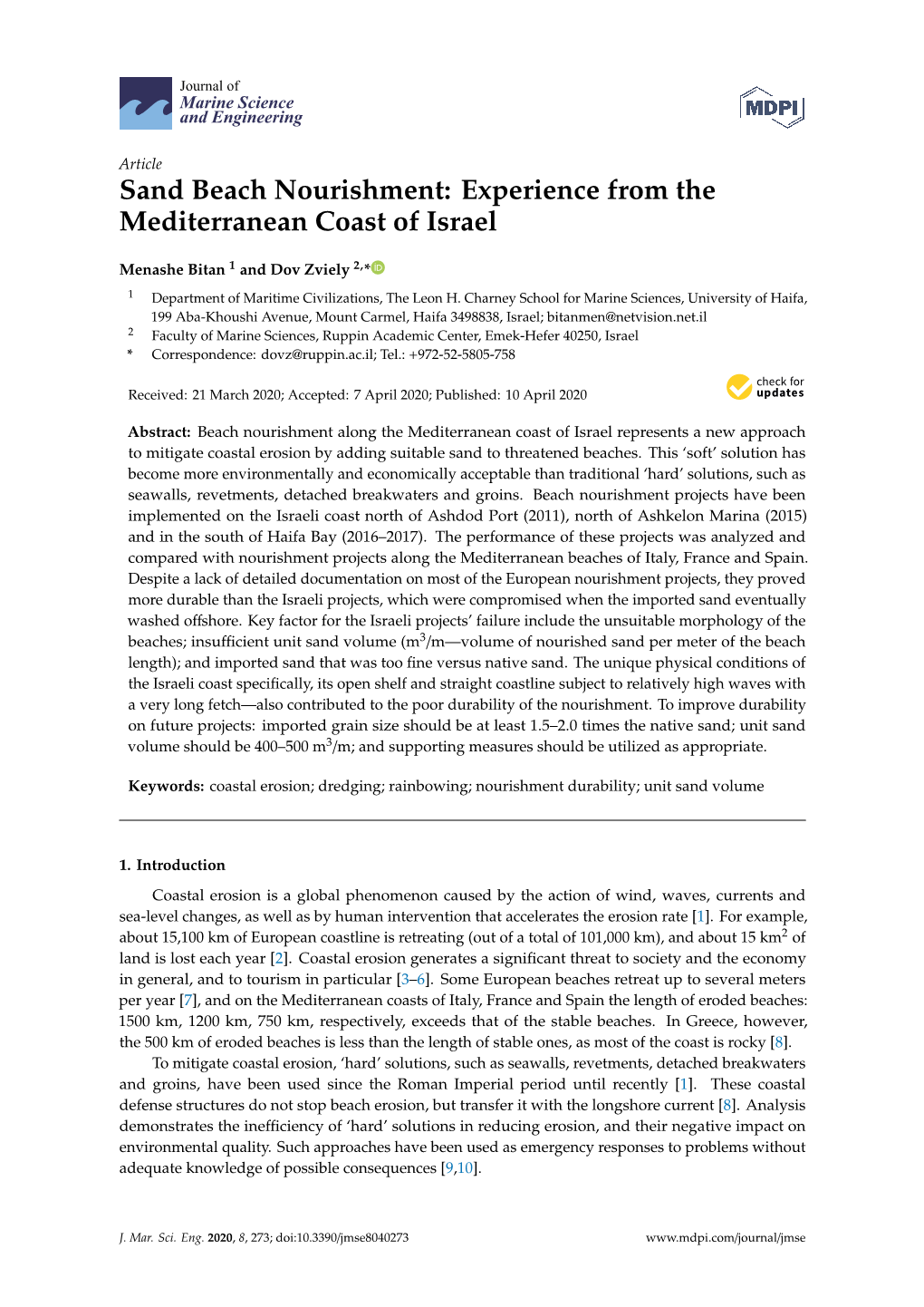 Sand Beach Nourishment: Experience from the Mediterranean Coast of Israel