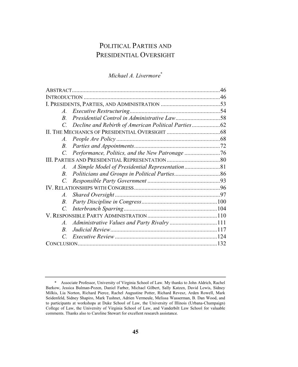 Political Parties and Presidential Oversight