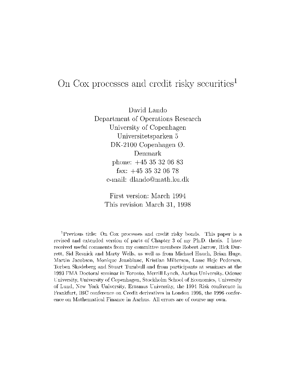 On Cox Processes and Credit Risky Securities1
