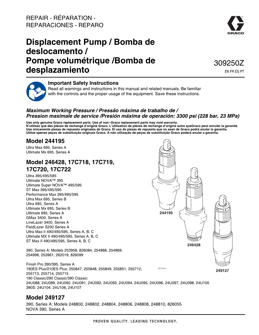 309250Z, Displacement Pump / Bomba De Deslocamento / Pompe Volumétrique /Bomba De Desplazamiento, English, French, Spanish