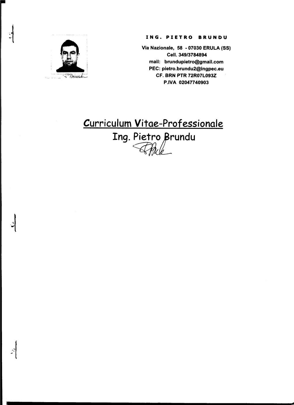 Curriculum Vitae-Prof Essionale Ing. Pietro Brundu ING