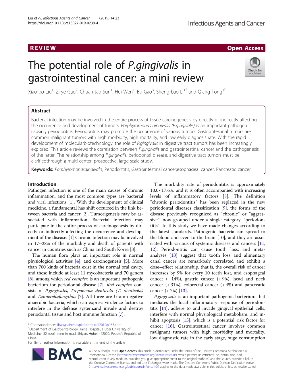 The Potential Role of P.Gingivalis in Gastrointestinal Cancer