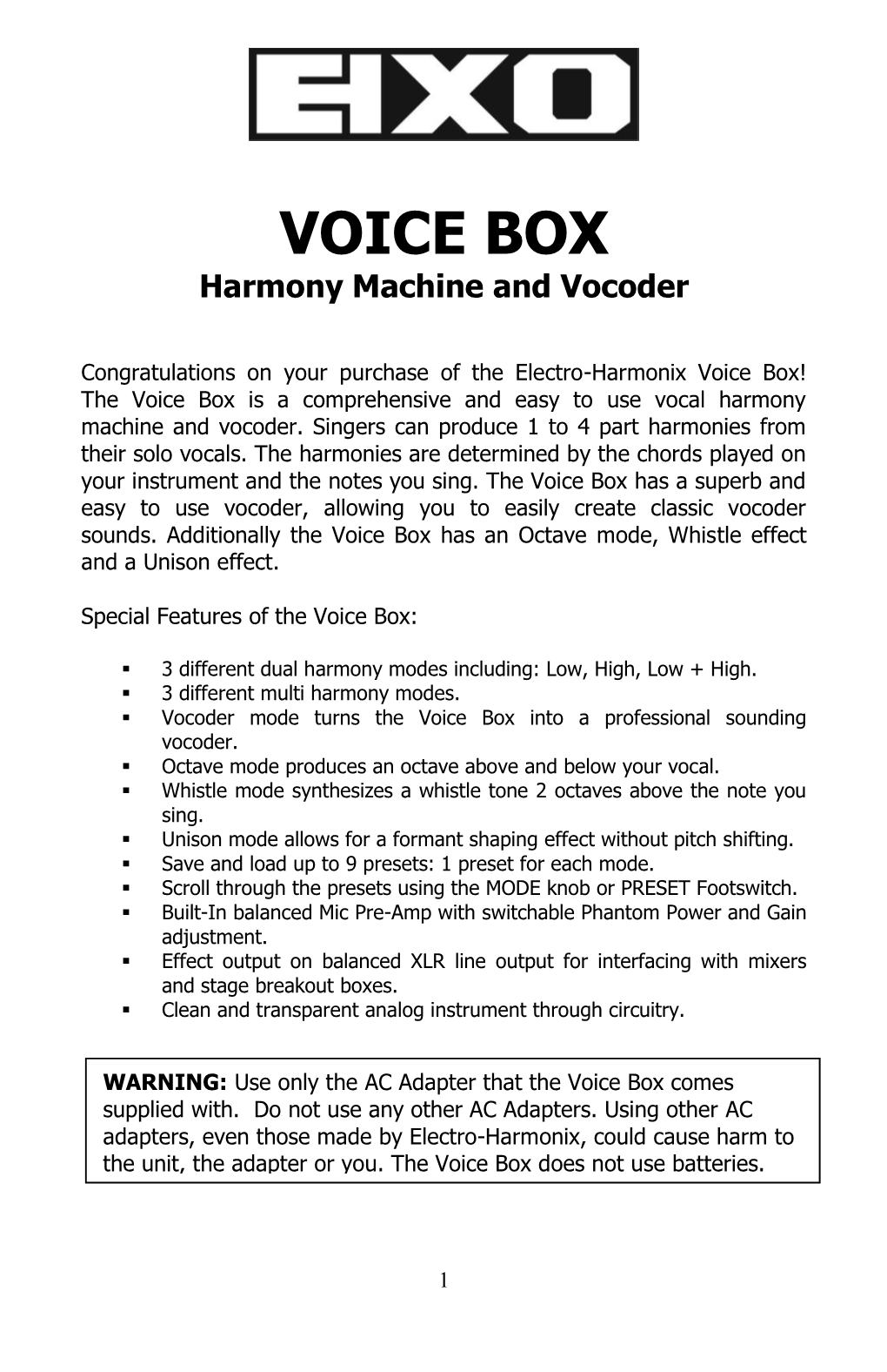 VOICE BOX Harmony Machine and Vocoder