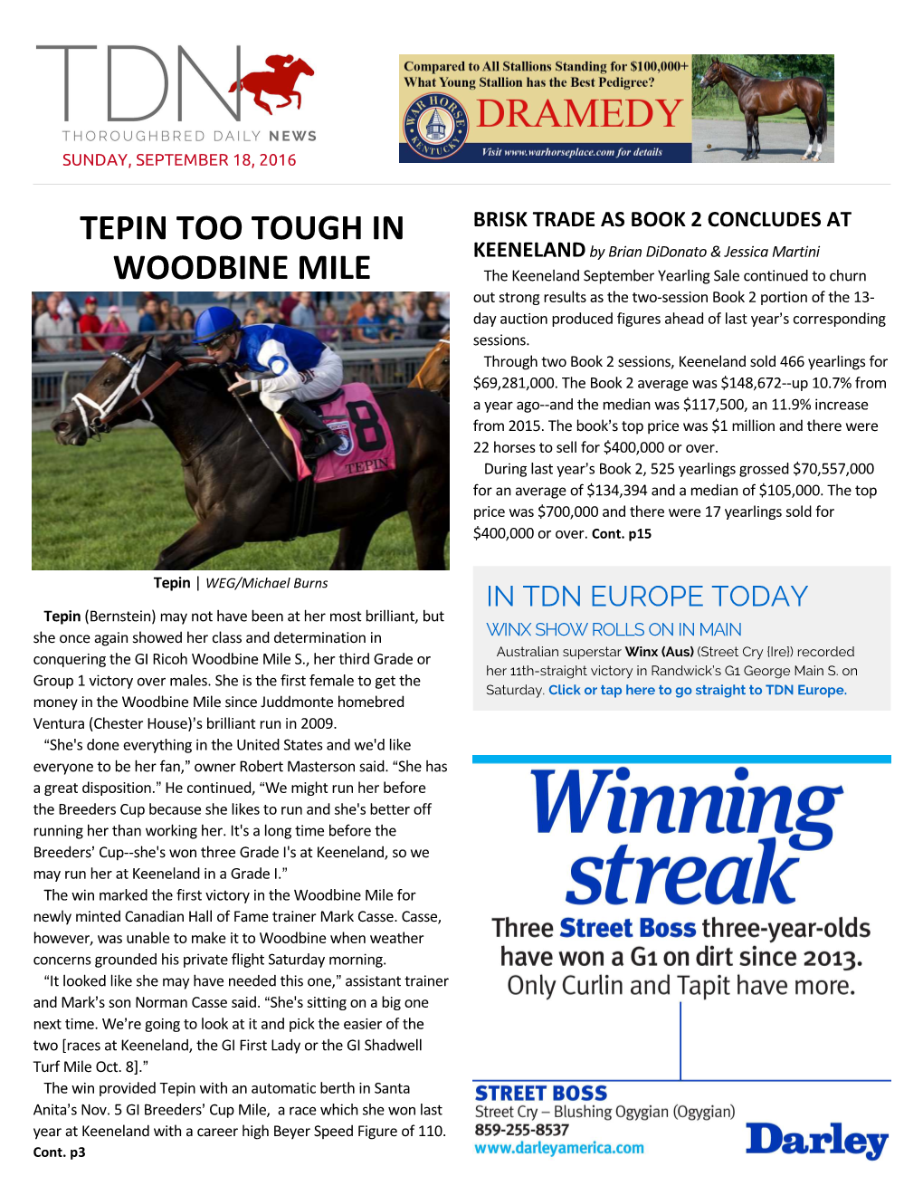 Tepin Too Tough in Woodbine Mile