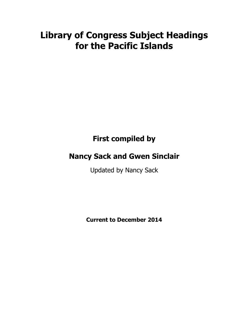 Library of Congress Subject Headings for the Pacific Islands