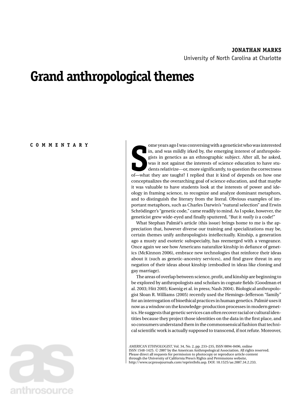 Grand Anthropological Themes