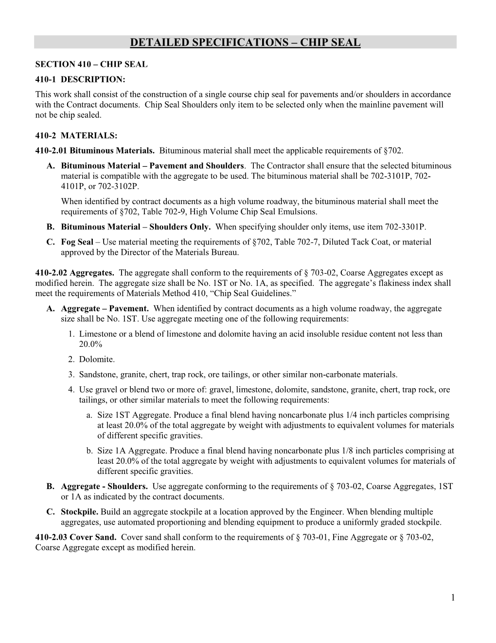 Detailed Specifications – Chip Seal