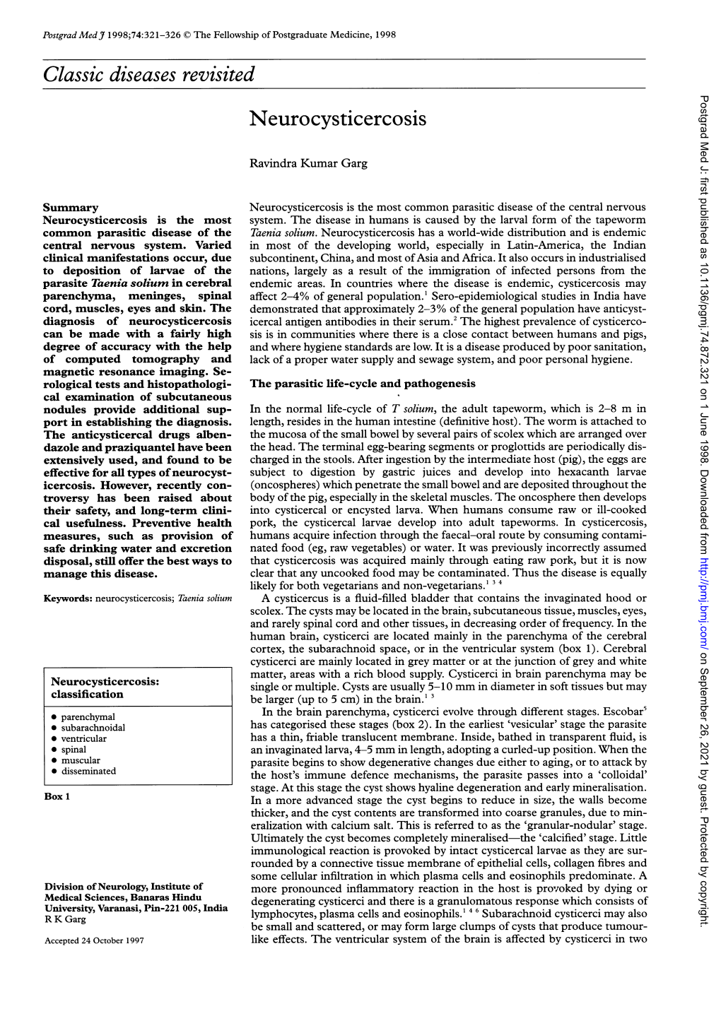 Classic Diseases Revisited Neurocysticercosis