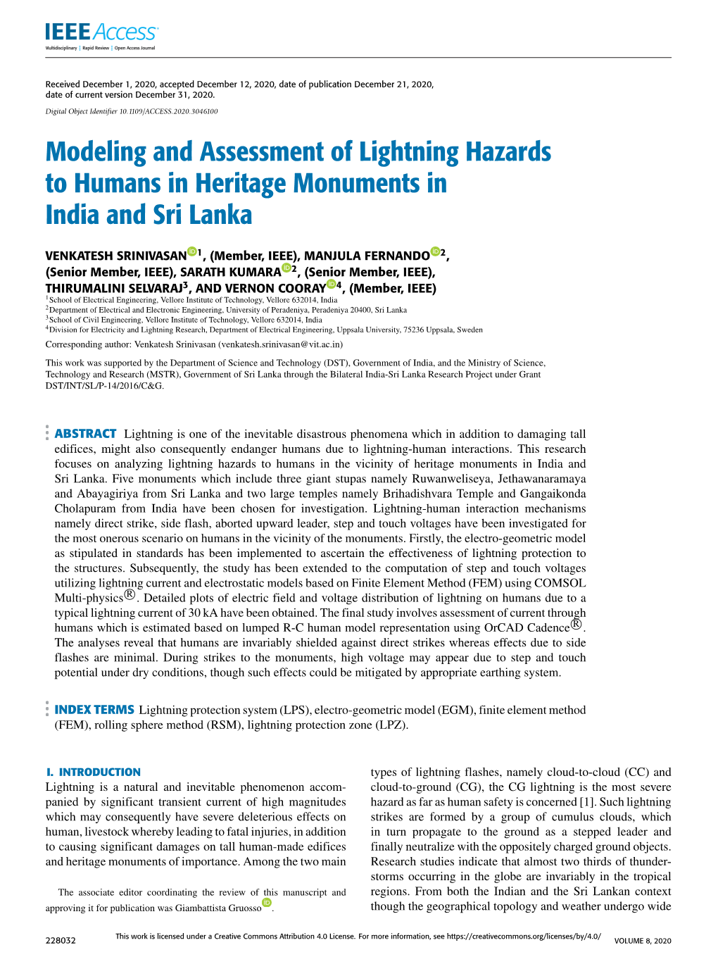 Modeling and Assessment of Lightning Hazards to Humans in Heritage Monuments in India and Sri Lanka