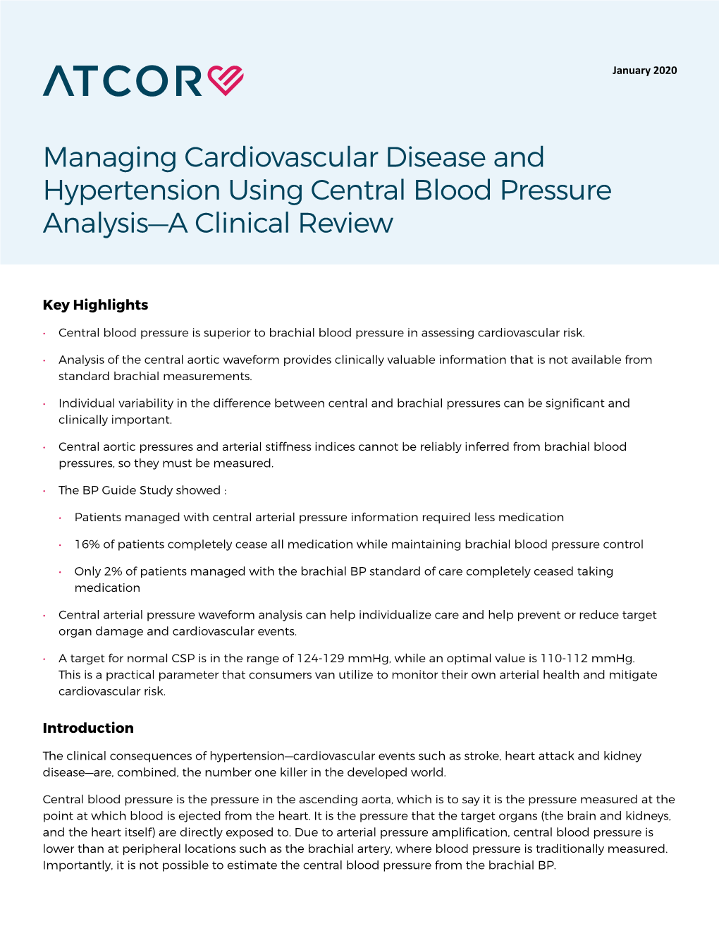 Managing Cardiovascular Disease and Hypertension Using Central Blood Pressure Analysis—A Clinical Review