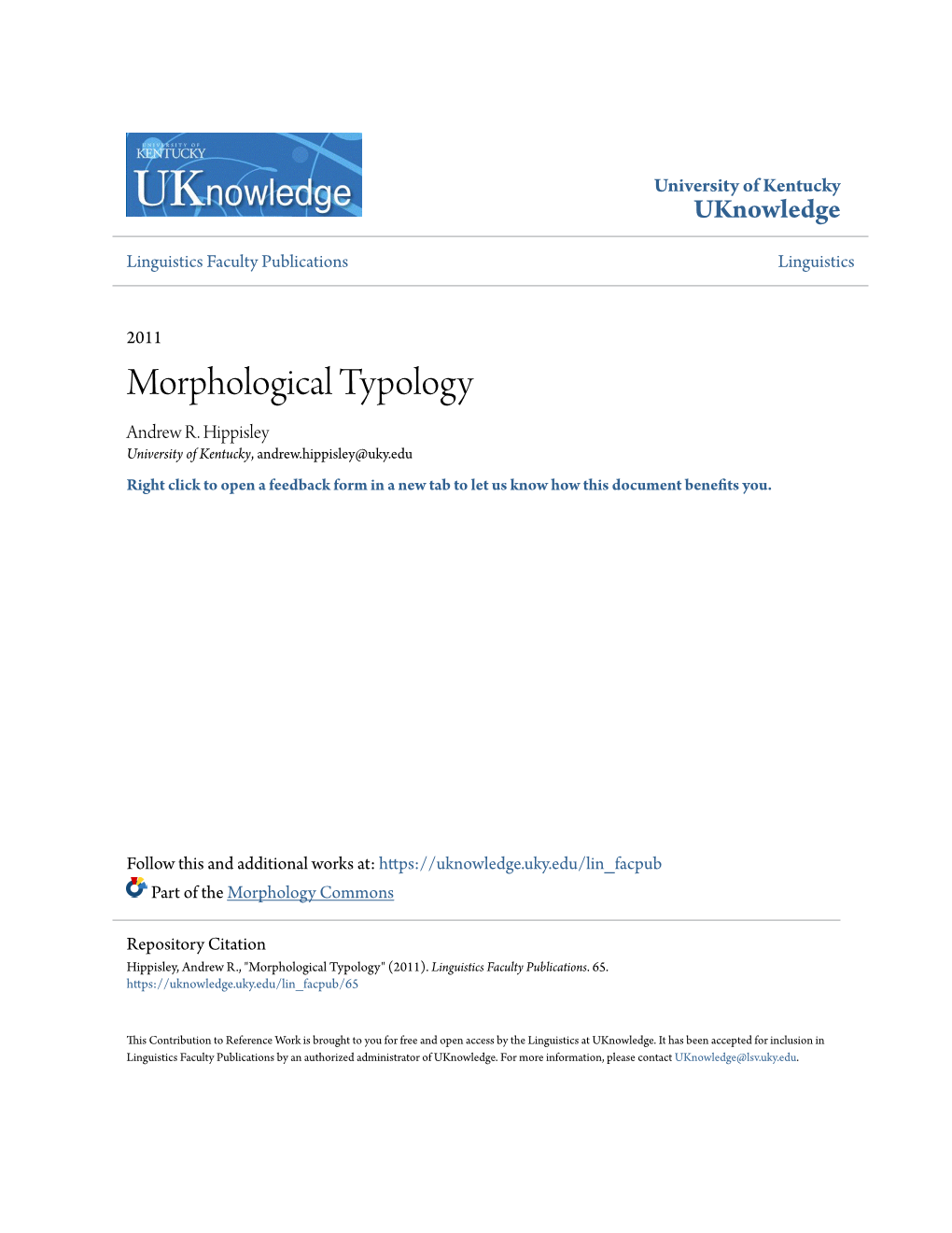 Morphological Typology Andrew R