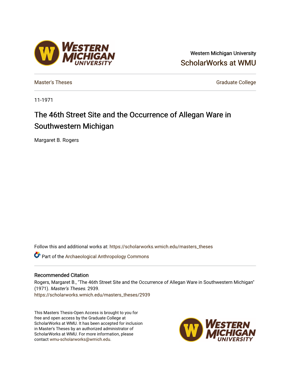 The 46Th Street Site and the Occurrence of Allegan Ware in Southwestern Michigan