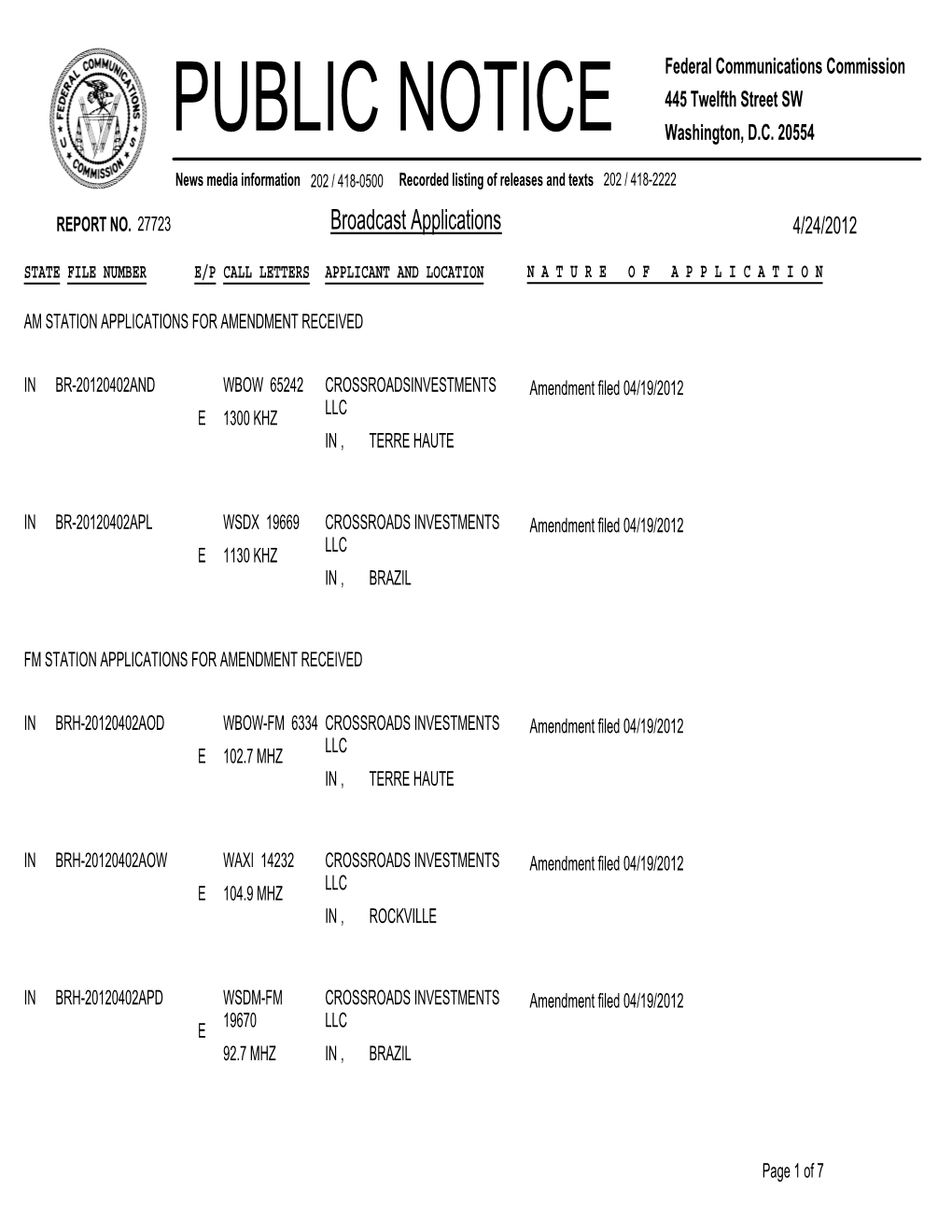 Broadcast Applications 4/24/2012