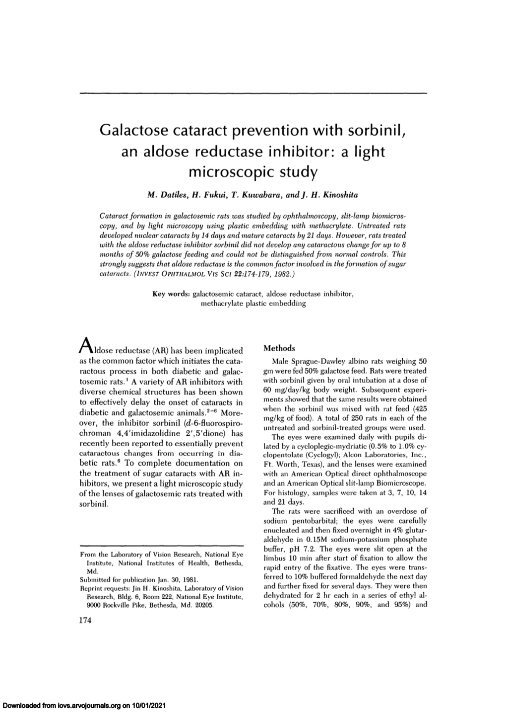 Galactose Cataract Prevention with Sorbinil, an Aldose Reductase Inhibitor: a Light Microscopic Study