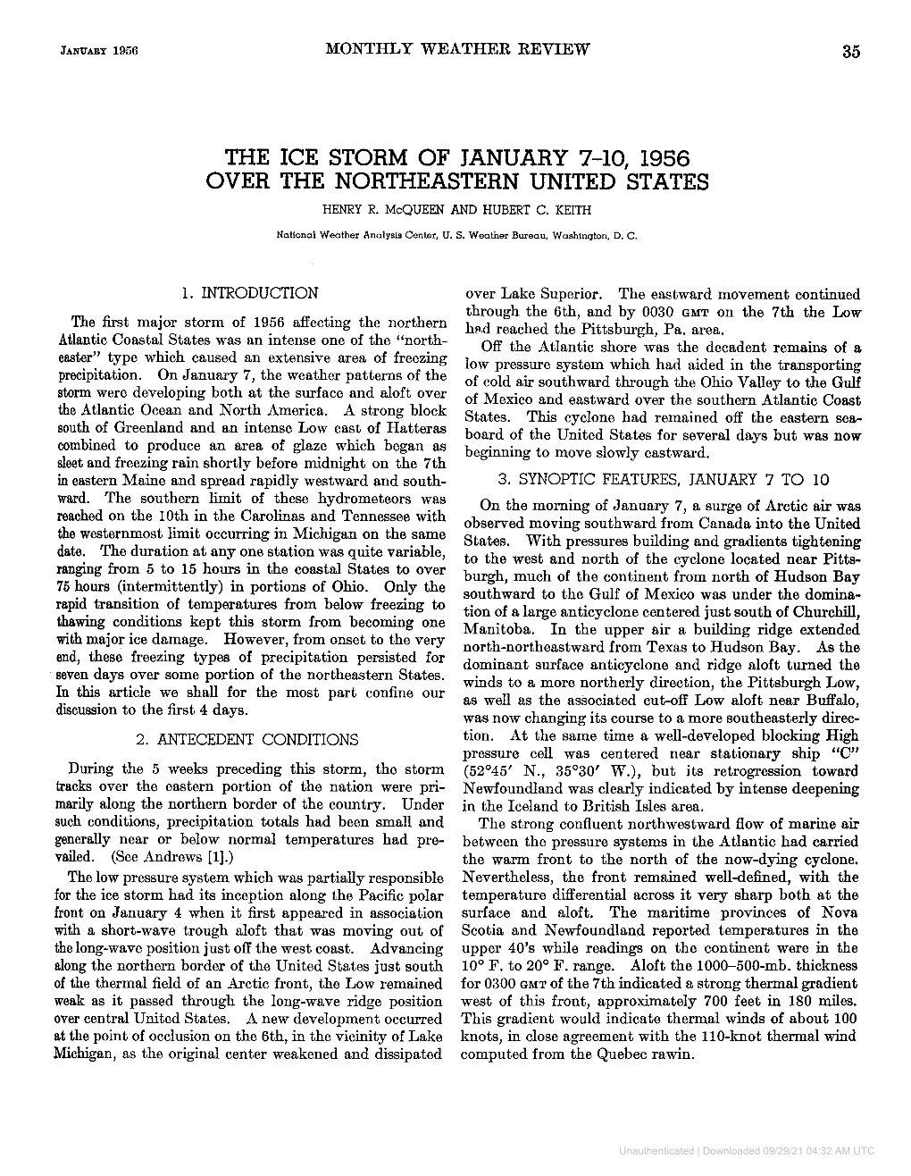 The Ice Storm of January 7-10, 1956 Over the Northeastern United States Henry R