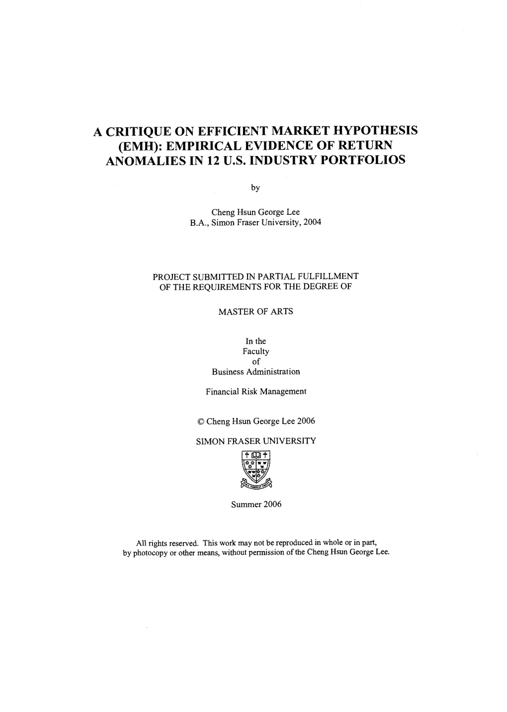 A Critique on Efficient Market Hypothesis (Emh): Empirical Evidence of Return Anomalies in 12 U.S