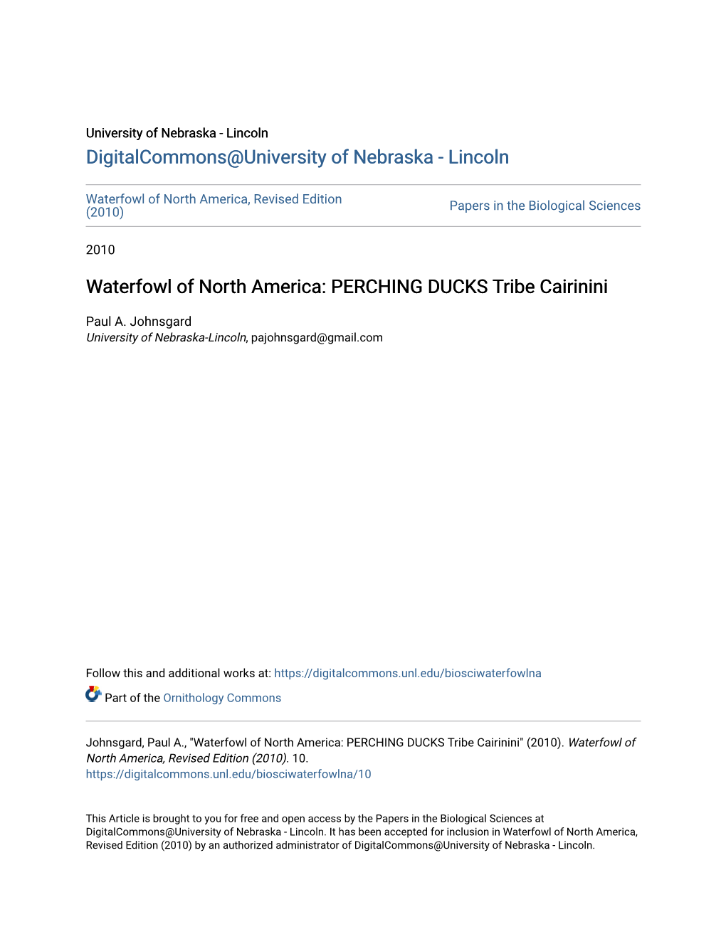 Waterfowl of North America: PERCHING DUCKS Tribe Cairinini