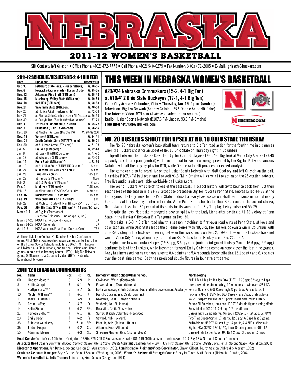 This Week in Nebraska Women's Basketball