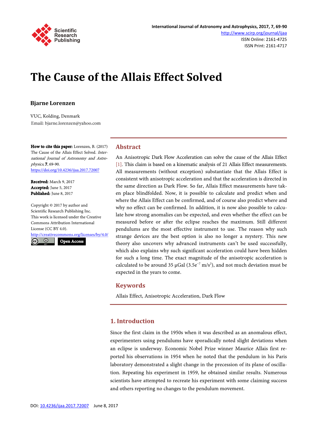 The Cause of the Allais Effect Solved