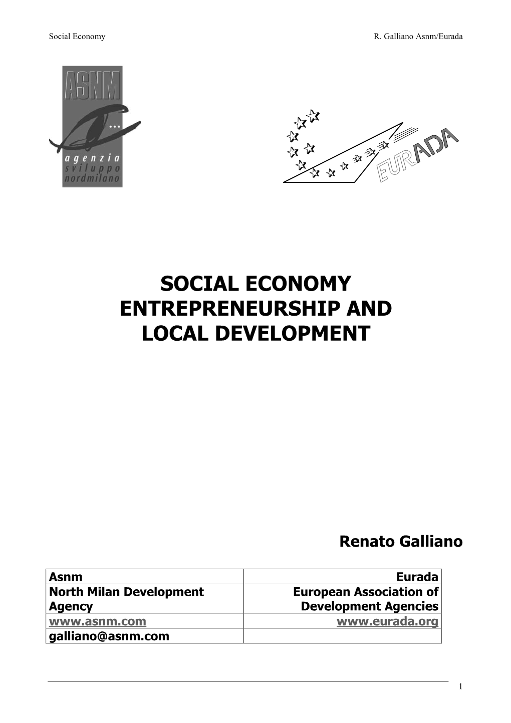 Social Economy Entrepreneurship and Local Development