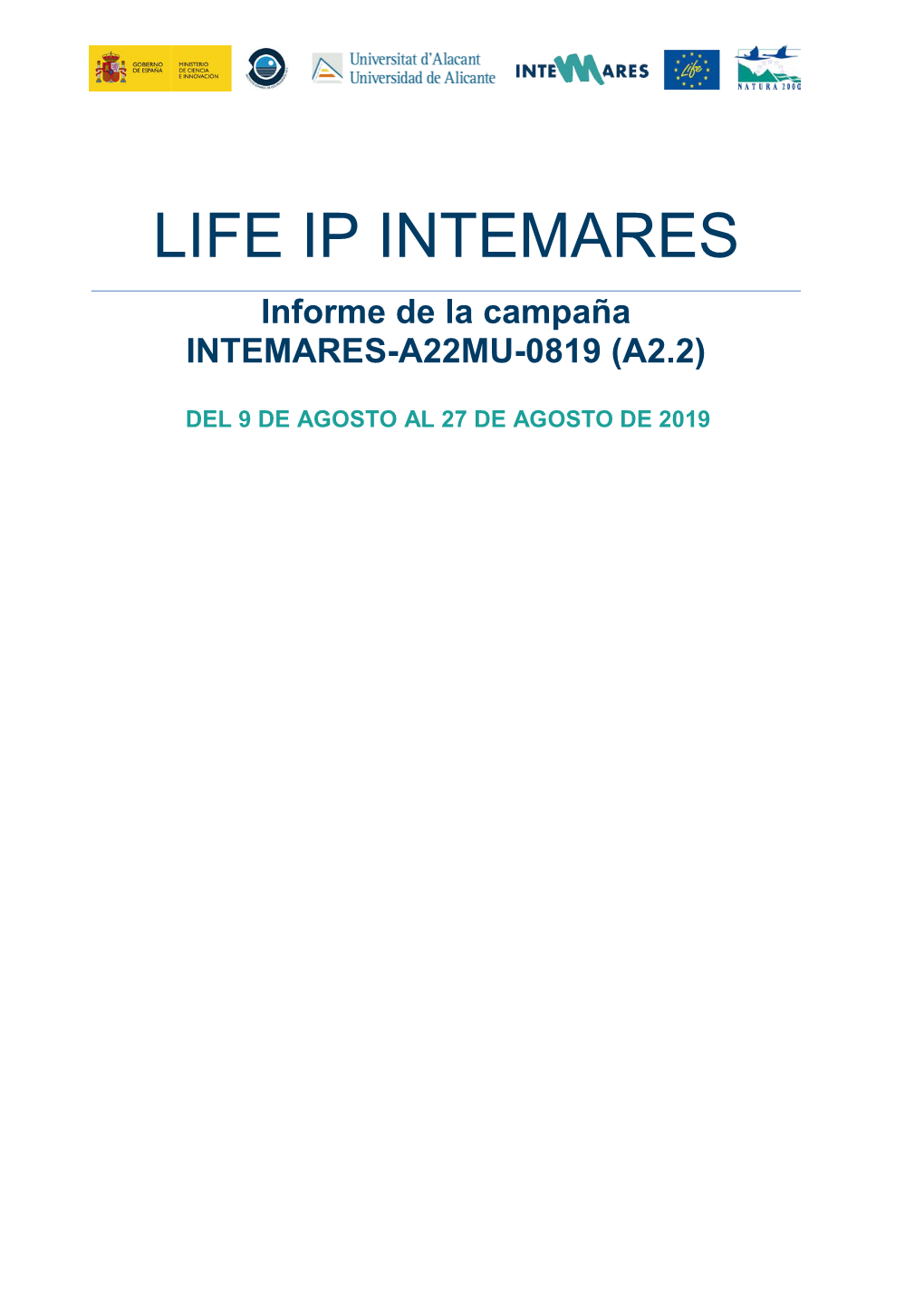 LIFE IP INTEMARES Informe De La Campaña INTEMARES-A22MU-0819 (A2.2)