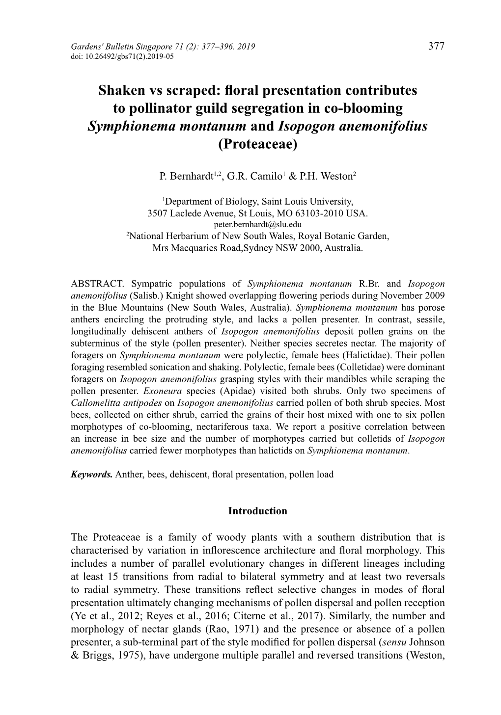 Floral Presentation Contributes to Pollinator Guild Segregation in Co-Blooming Symphionema Montanum and Isopogon Anemonifolius (Proteaceae)