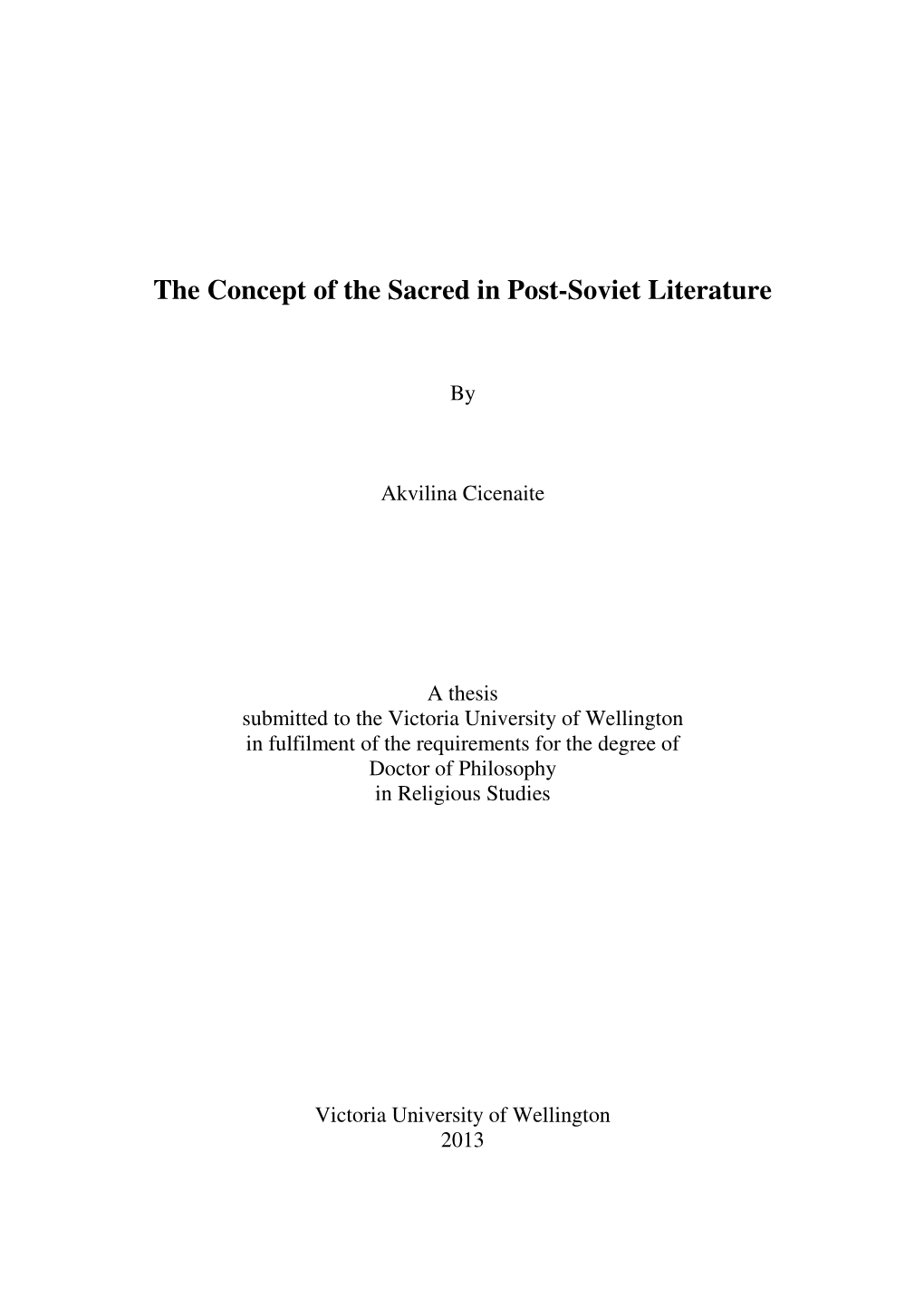 The Concept of the Sacred in Post-Soviet Literature