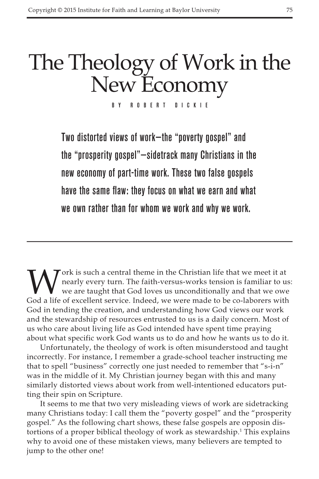 The Theology of Work in the New Economy by ROBERT DICKIE