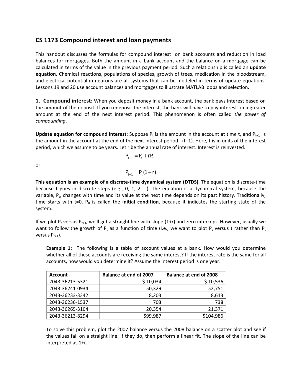 CS 1173 Compound Interest and Loan Payments