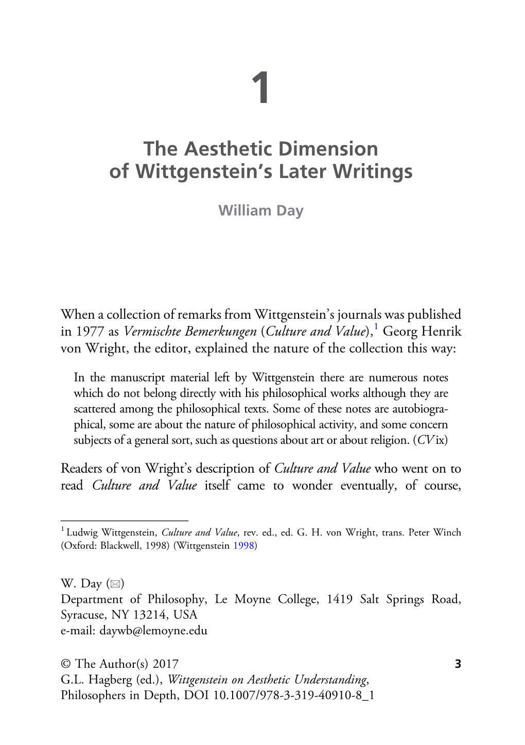 The Aesthetic Dimension of Wittgenstein's Later Writings